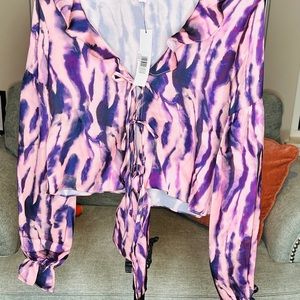 Tie dye printed frill bed jacket in purple size 4